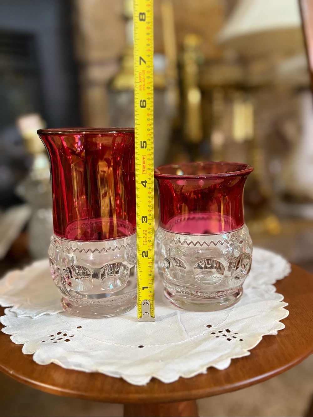 Vintage King’s Crown Thumbprint Ruby Red Two Piece Glass Set
